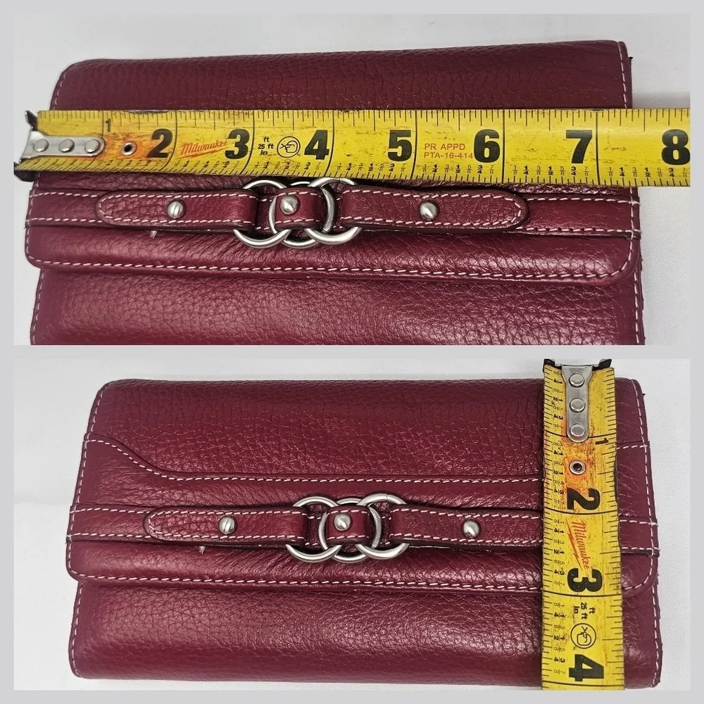 Willsons Leather Red Pebbled Leather Wallet Threefold Credit Card ID Checkbook